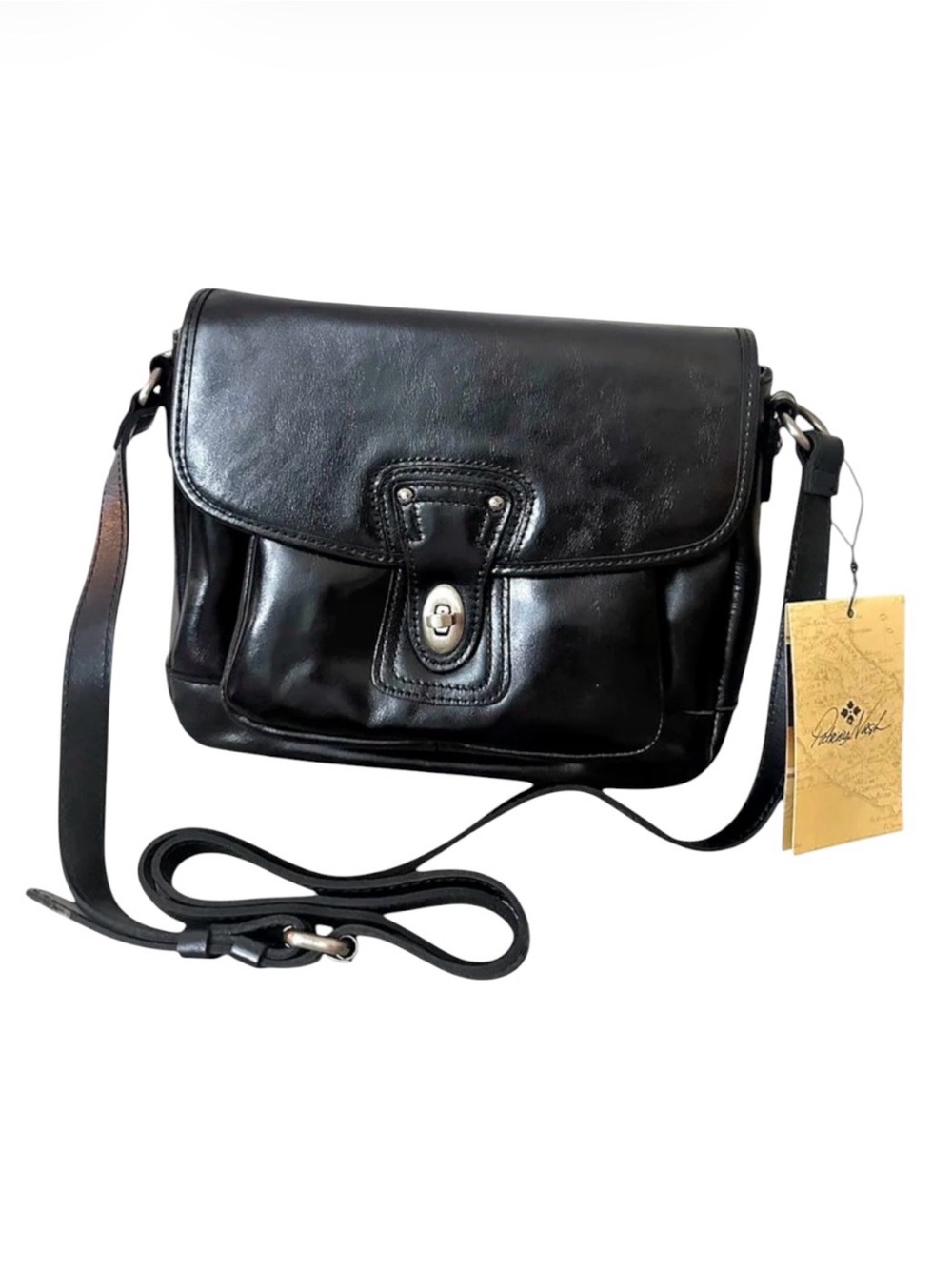 Patricia Nash Jackson Black Leather Turn Lock Crossbody Vintage Satchel Bag NWT - Picture 14 of 15